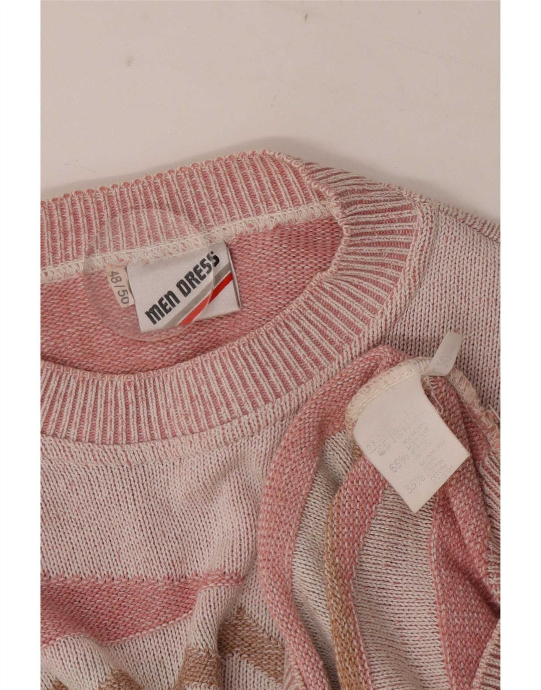 Maglione vintage da uomo girocollo IT 48/50 rosa medio geometrico
