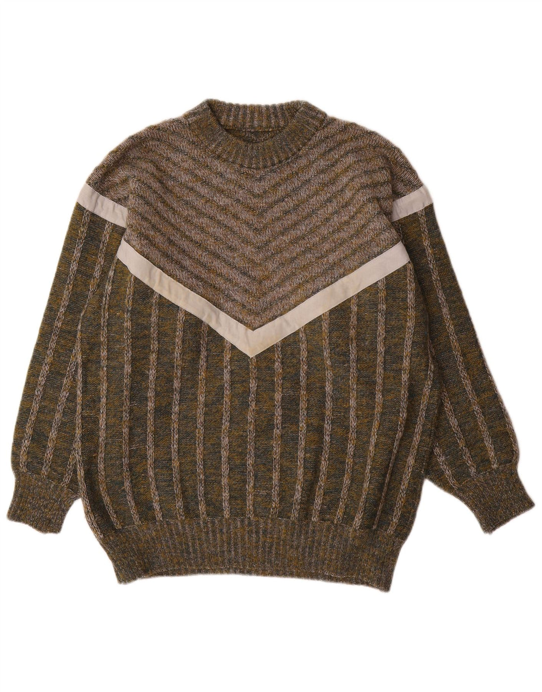 Maglione vintage da uomo girocollo a righe verde medio