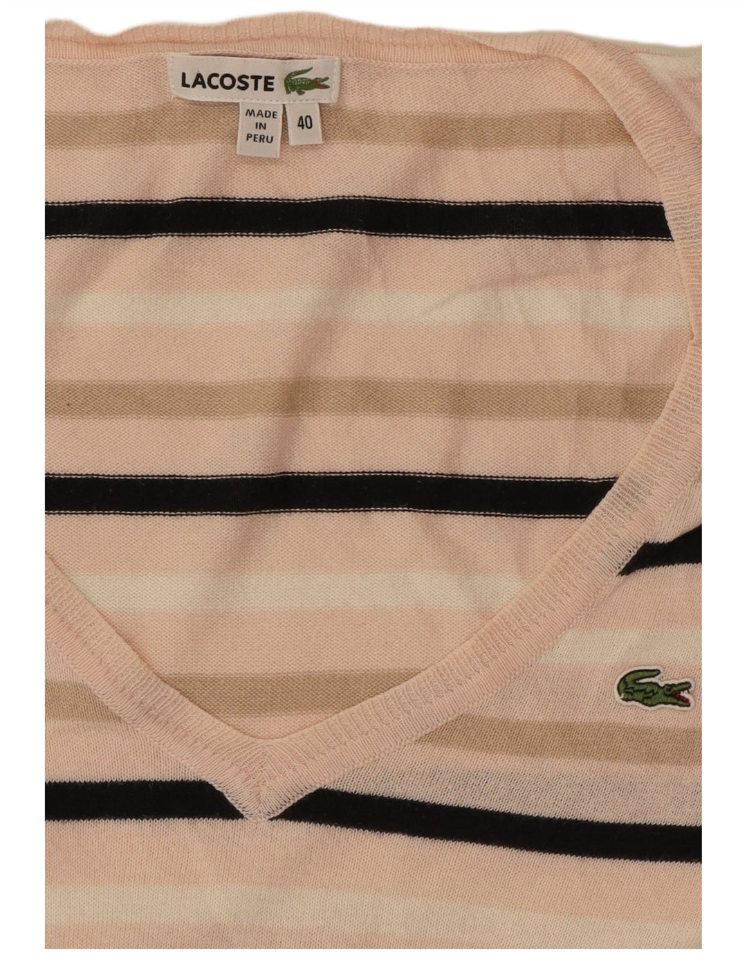 Maglione maglione da donna con scollo a V Lacoste taglia 40 a righe rosa medio