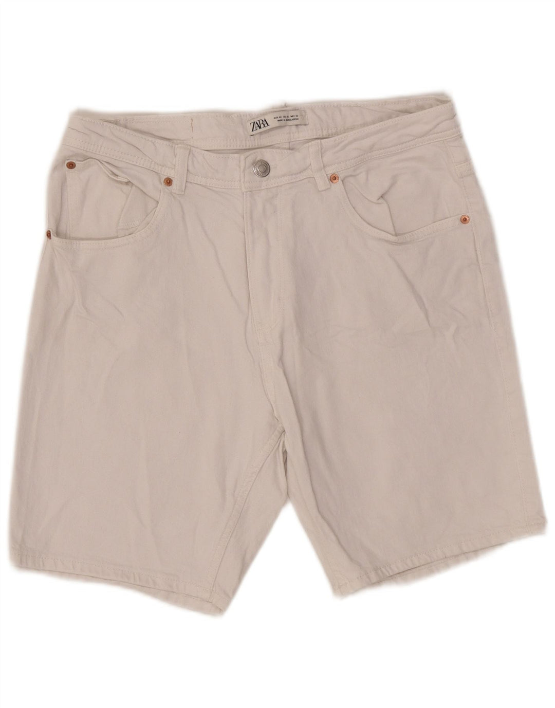 Pantaloncini di jeans da uomo Zara EU 42 Large W32 Cotone bianco