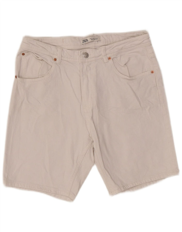 Pantaloncini di jeans da uomo Zara EU 42 Large W32 Cotone bianco