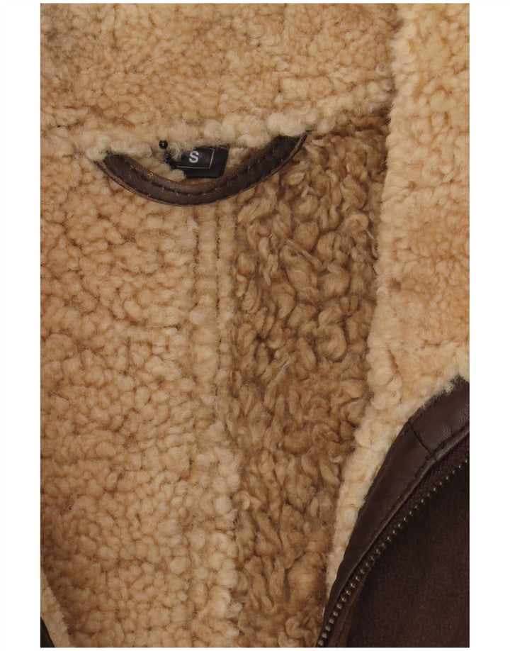 Giacca in shearling vintage da uomo vestibilità ampia UK 36 piccola marrone