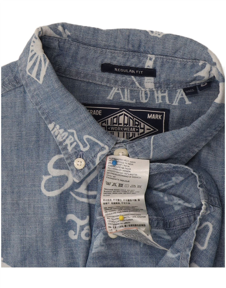 Camicia a maniche corte grafica da uomo Regular Fit Superdry Small in cotone blu