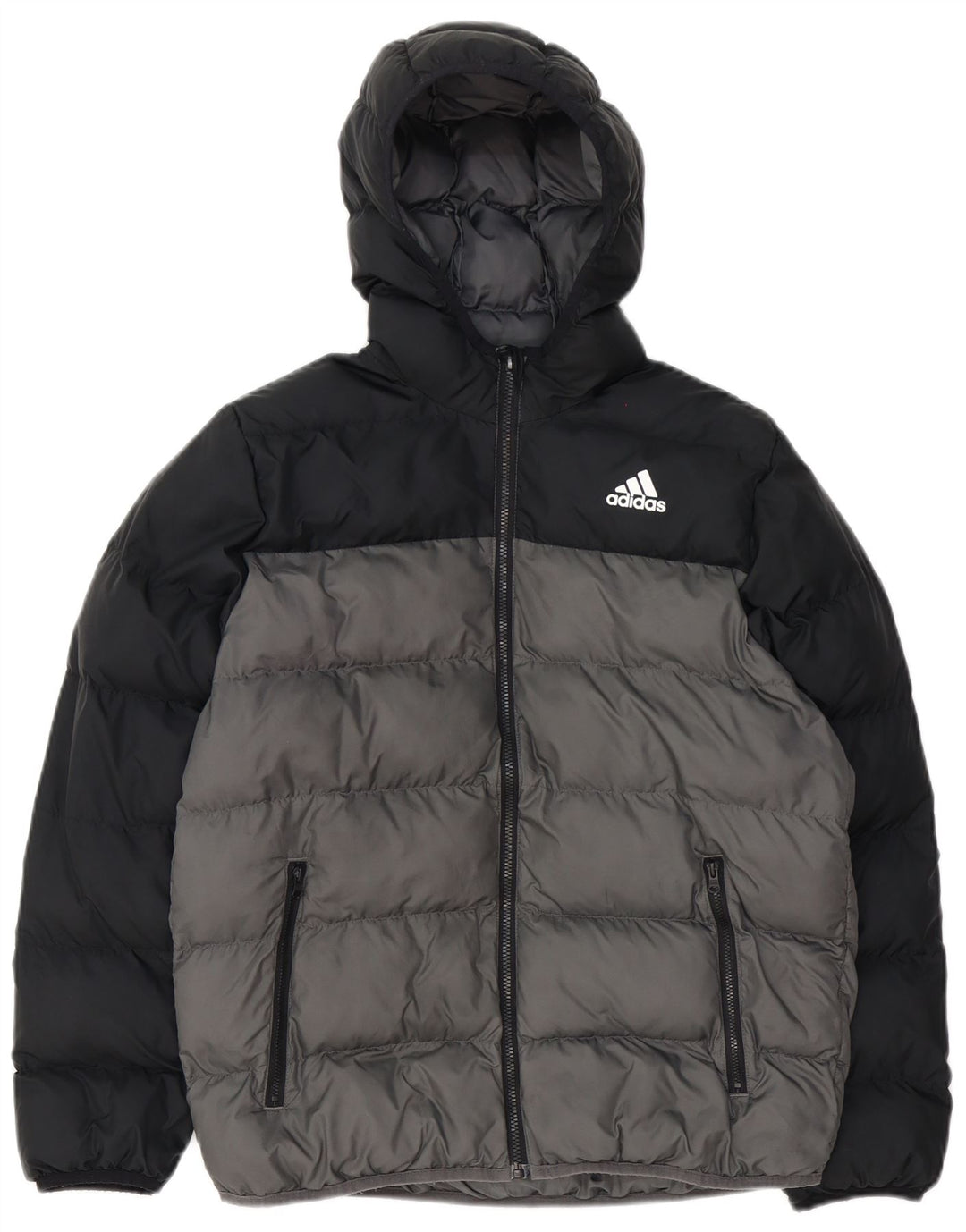 Giacca imbottita con cappuccio Adidas da bambino 13-14 anni Colorblock grigio