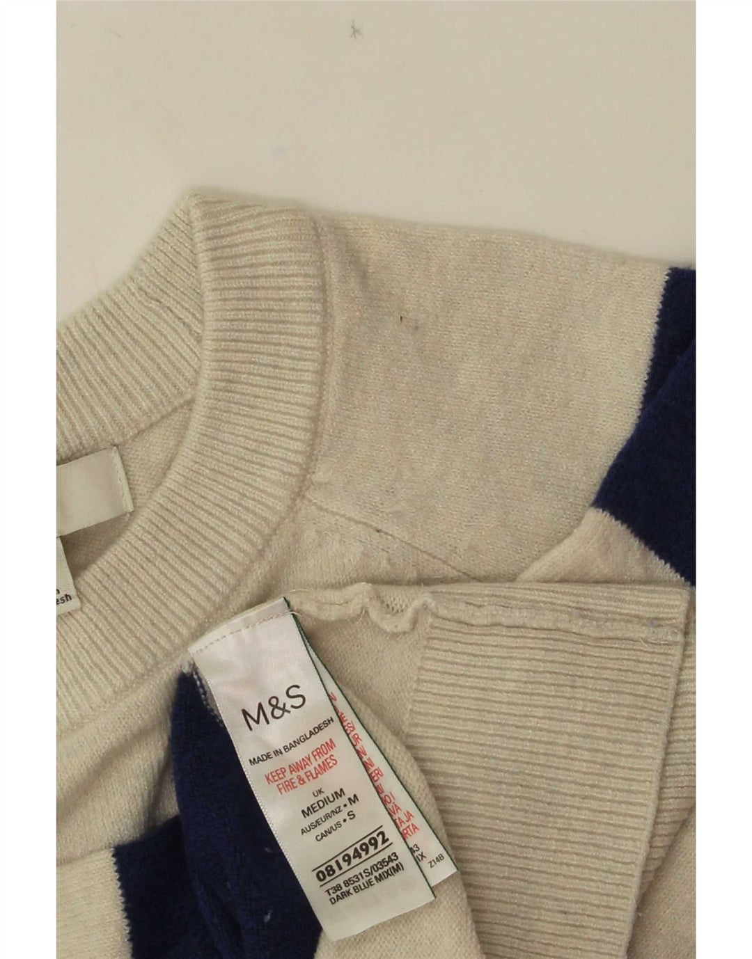 Maglione maglione girocollo da donna Marks & Spencer UK 14 a righe blu medio