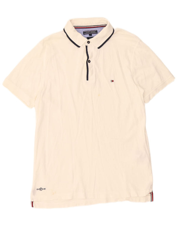 Polo slim fit da uomo Tommy Hilfiger grande in cotone bianco sporco