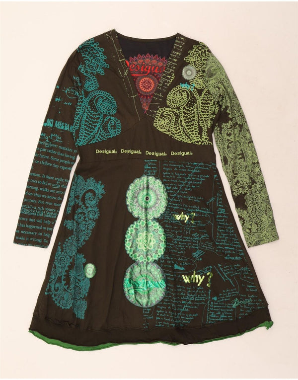 Desigual Abito da donna a maniche lunghe con grafica grafica UK 20 2XL Verde Paisley