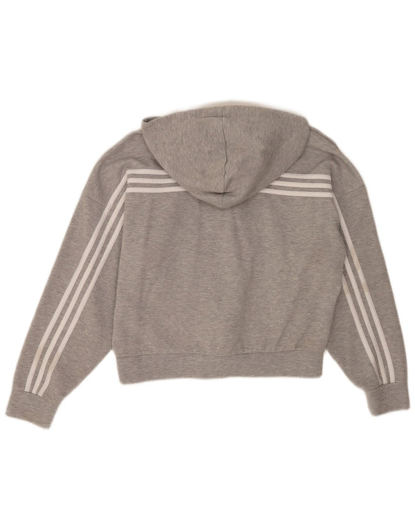 Maglione con cappuccio e zip Adidas da donna, vestibilità rilassata, UK 8/10, piccolo grigio a righe