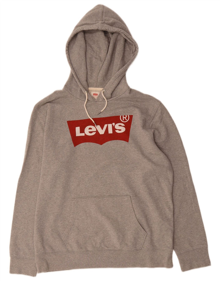 LEVI'S Mens Graphic Hoodie Jumper Large Grey Cotton