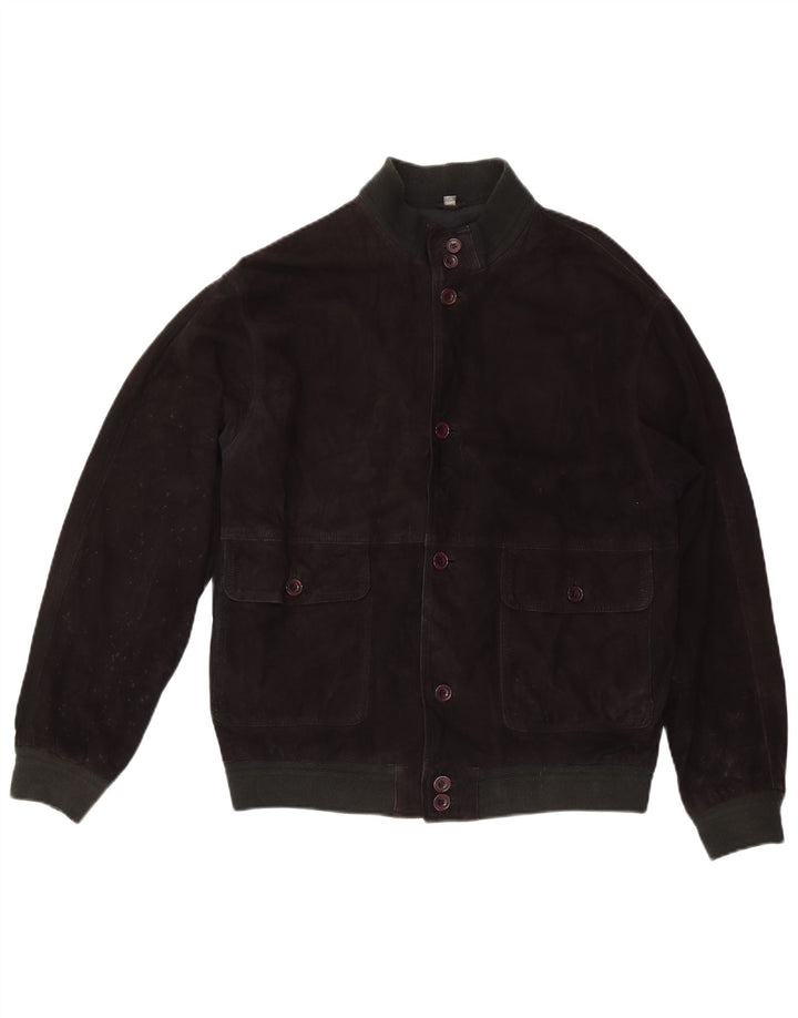 Giubbotto bomber vintage in pelle scamosciata da uomo IT 50 grande in pelle nera