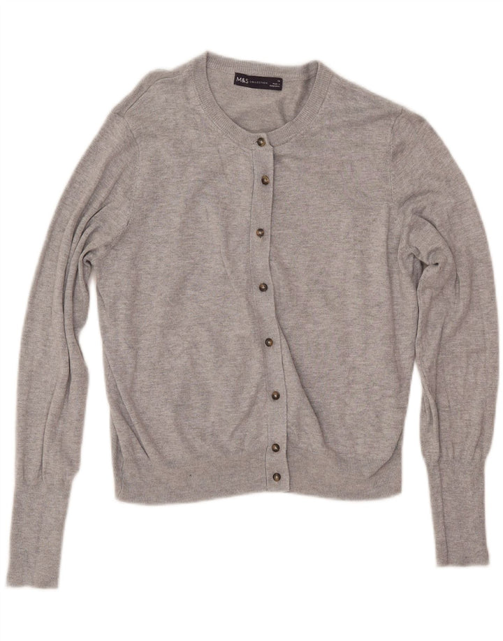 MARKS & SPENCER Maglione cardigan corto da donna UK 14 Viscosa grigio medio