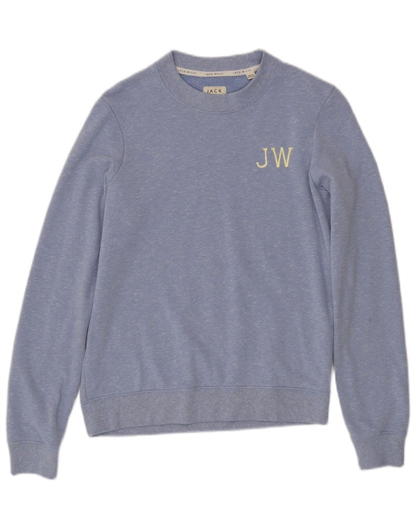 JACK WILLS Womens Oversized Graphic Sweatshirt Jumper UK 6 XS Blue Flecked