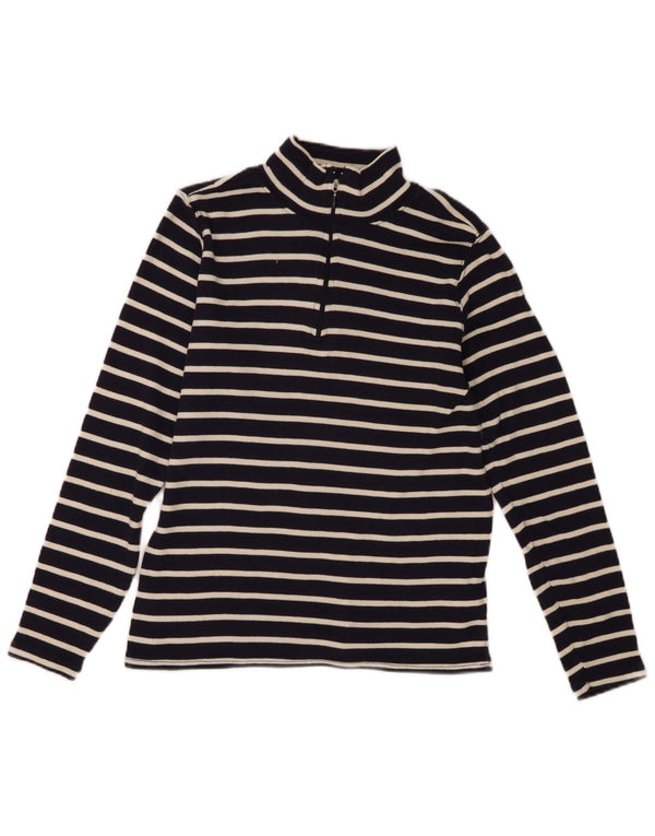 L.L.Bean Top da donna con zip e collo a maniche lunghe UK 10 Small Blu Navy a righe
