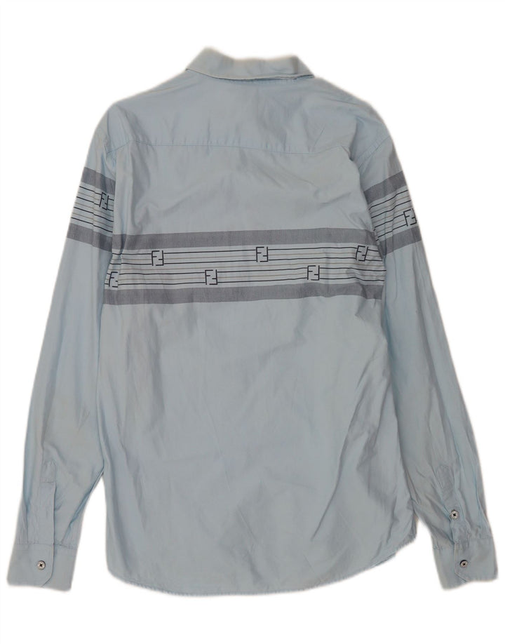 Camicia da uomo Faconnable in cotone a righe grandi blu