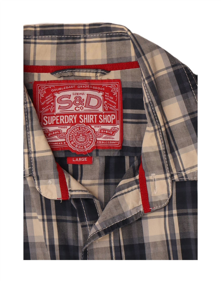 Camicia da uomo Superdry Large in cotone a quadri blu navy