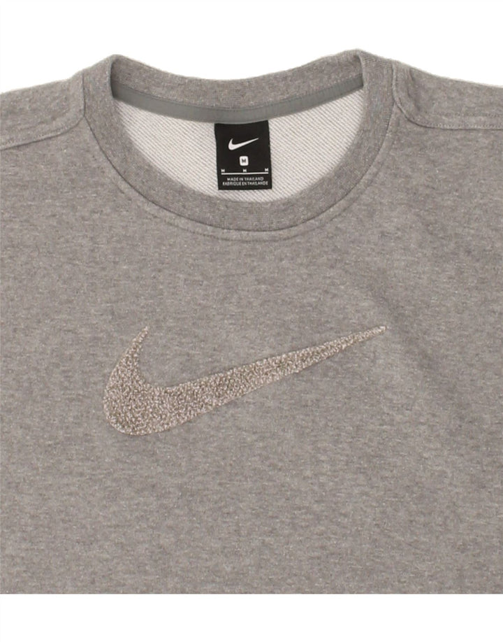 NIKE Womens Oversized Crop Graphic Sweatshirt Jumper UK 14 Medium Grey Vintage Nike and Second-Hand Nike from Messina Hembry 