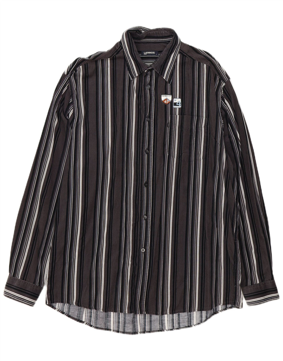 LERROS Mens Corduroy Shirt Large Grey Striped Cotton