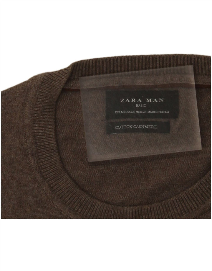 Maglione maglione girocollo da uomo Zara in cotone marrone medio