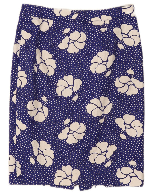 Gonna dritta da donna Boden UK 10 piccola W30 cotone floreale blu