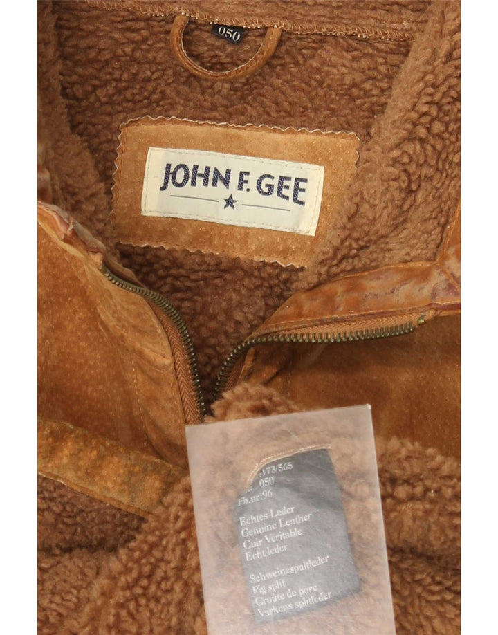 Giacca da uomo in pelle scamosciata Sherpa John F Gee IT 50 grande in pelle beige