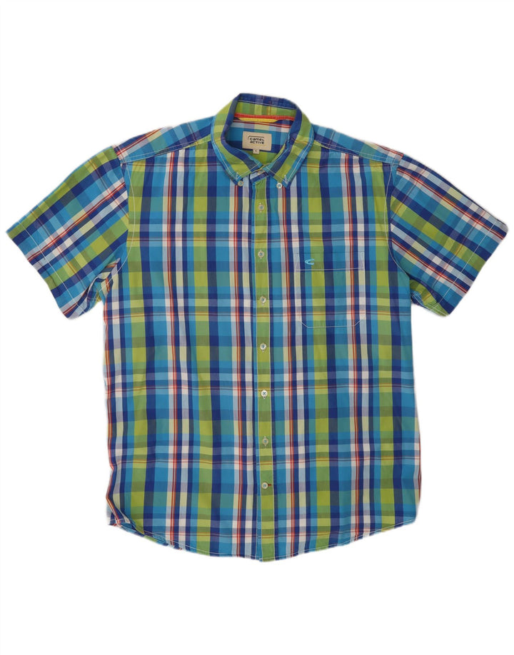 CAMEL ACTIVE Camicia a maniche corte da uomo in cotone a quadri multicolori grandi