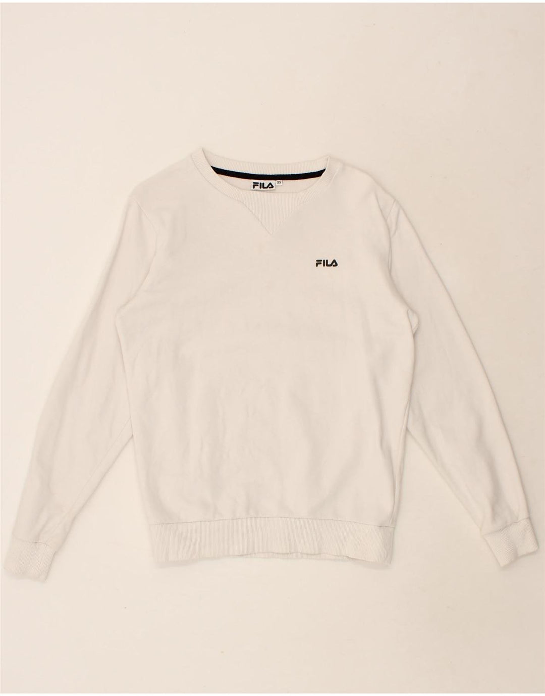 FILA Womens Sweatshirt Jumper UK 6 XS White Cotton Vintage Fila and Second-Hand Fila from Messina Hembry 