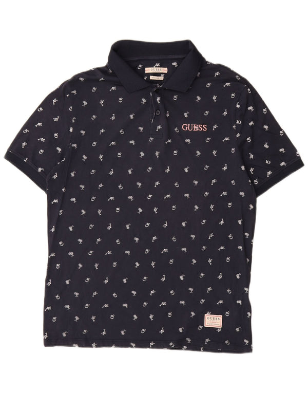 Polo Guess da uomo vestibilità regolare piccola in cotone maculato blu navy