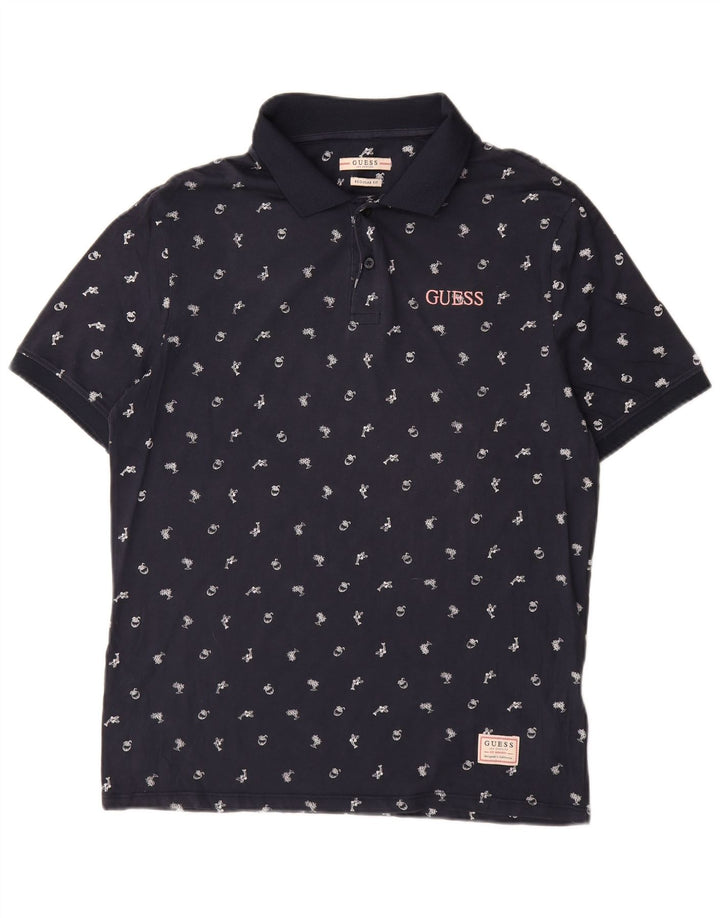 Polo Guess da uomo vestibilità regolare piccola in cotone maculato blu navy