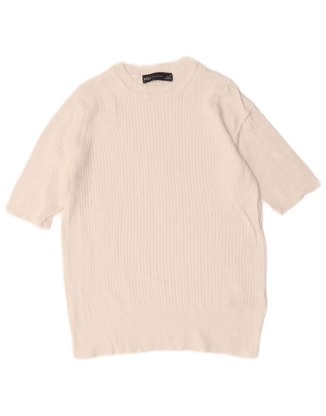 Maglione corto girocollo da donna Marks & Spencer UK 10 piccolo bianco
