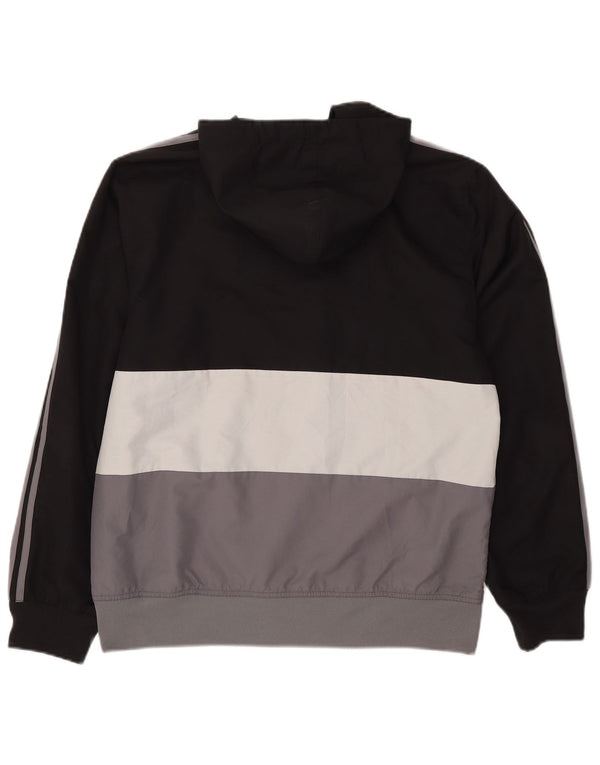 Giacca da ginnastica da uomo con cappuccio Adidas, giacca media in poliestere color block nero