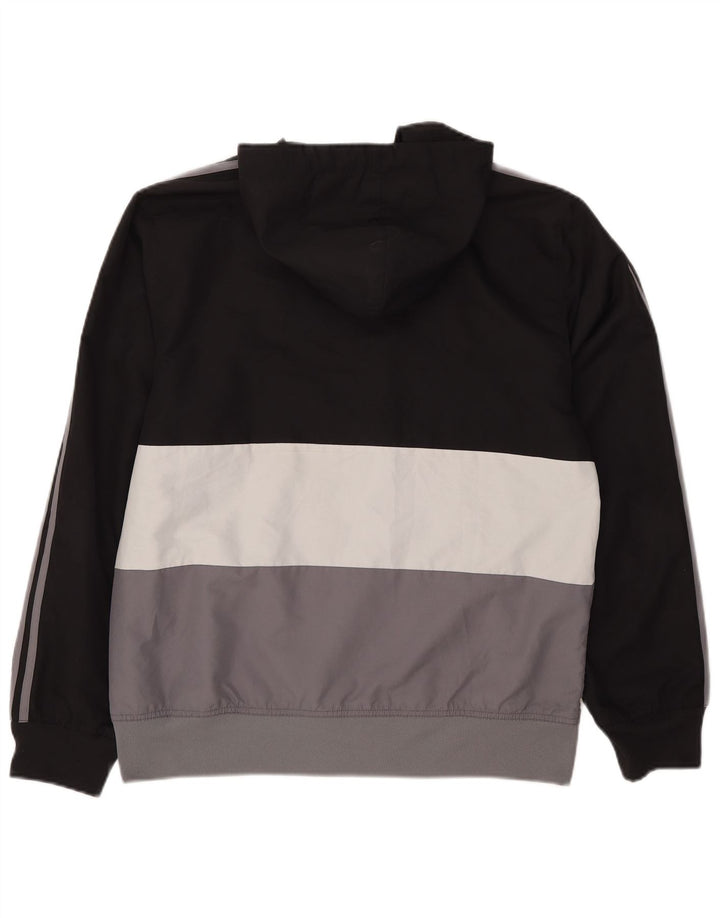 Giacca da ginnastica da uomo con cappuccio Adidas, giacca media in poliestere color block nero