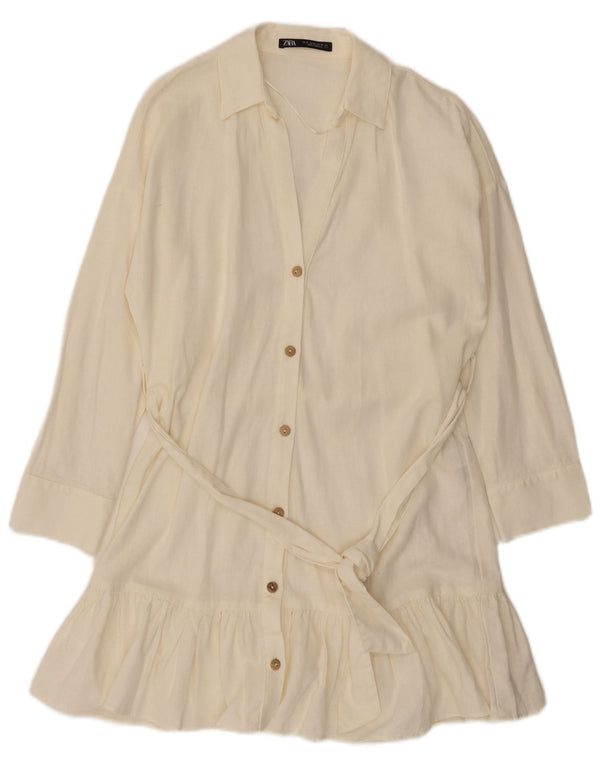 Abito camicia a maniche lunghe da donna Zara UK 6 XS lino bianco