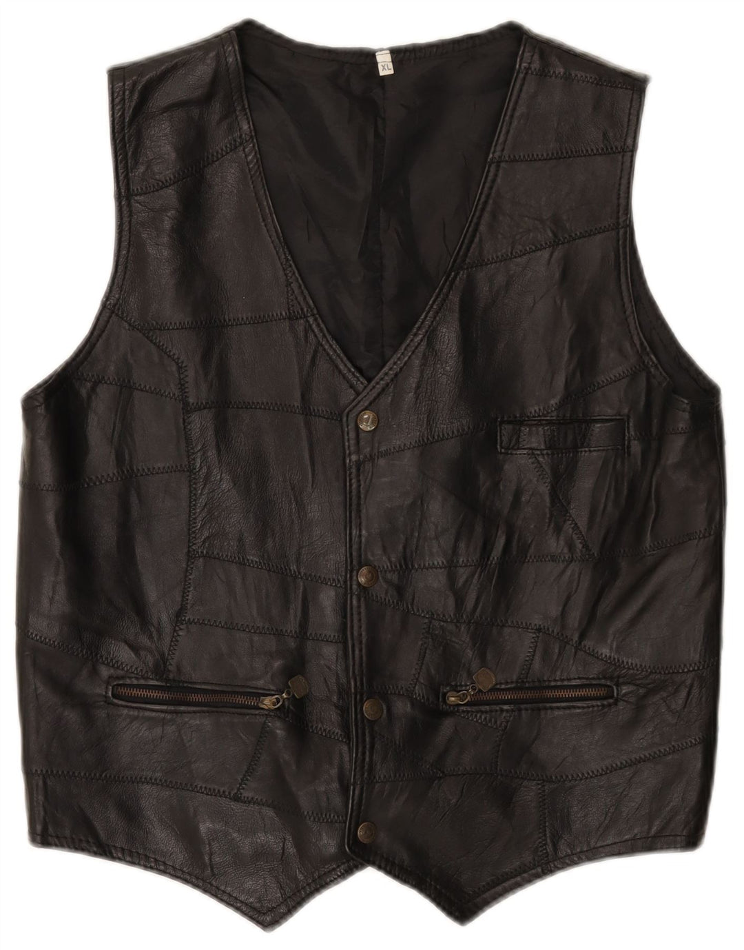 Gilet in pelle da uomo vintage XL patchwork nero