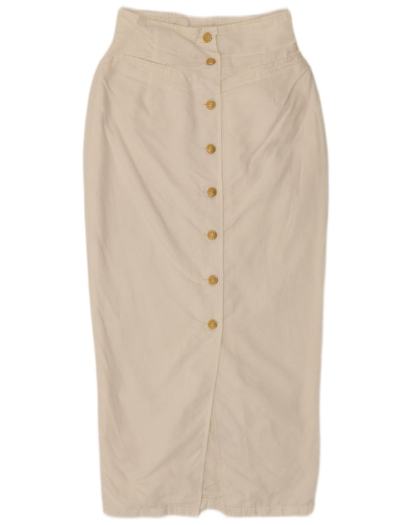 Gonna longuette da donna vintage UK 10 piccola W26 cotone bianco