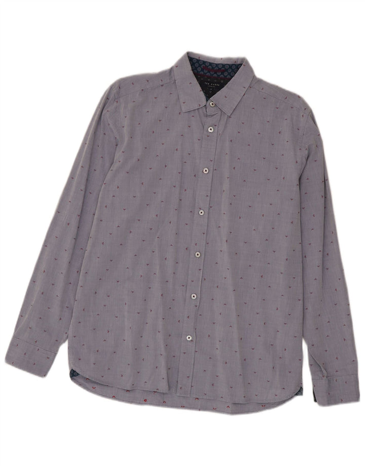 Camicia da uomo Ted Baker taglia 4 grande cotone maculato blu