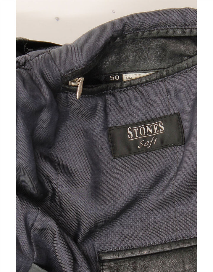 STONES Mens Leather Jacket IT 50 Large Black Leather Vintage Stones and Second-Hand Stones from Messina Hembry 