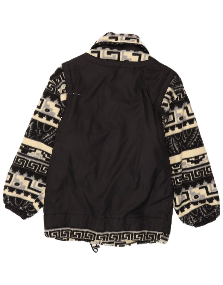 VINTAGE Mens Fleece Jacket UK 42 XL Black Fair Isle Polyester