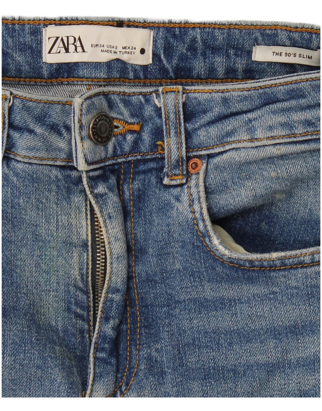 Jeans slim invecchiati da donna Zara EU 34 2XS W24 L28 Blu