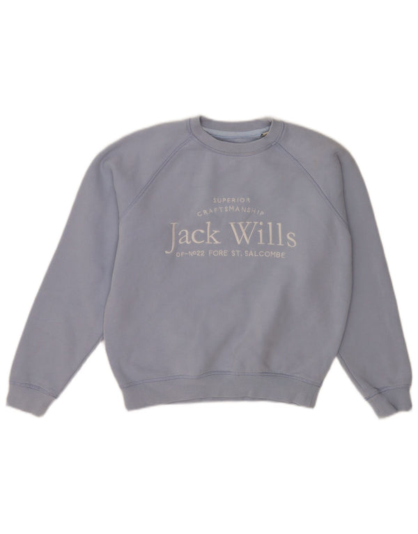 Felpa con vestibilità ampia grafica da donna Jack Wills UK 6 XS cotone blu