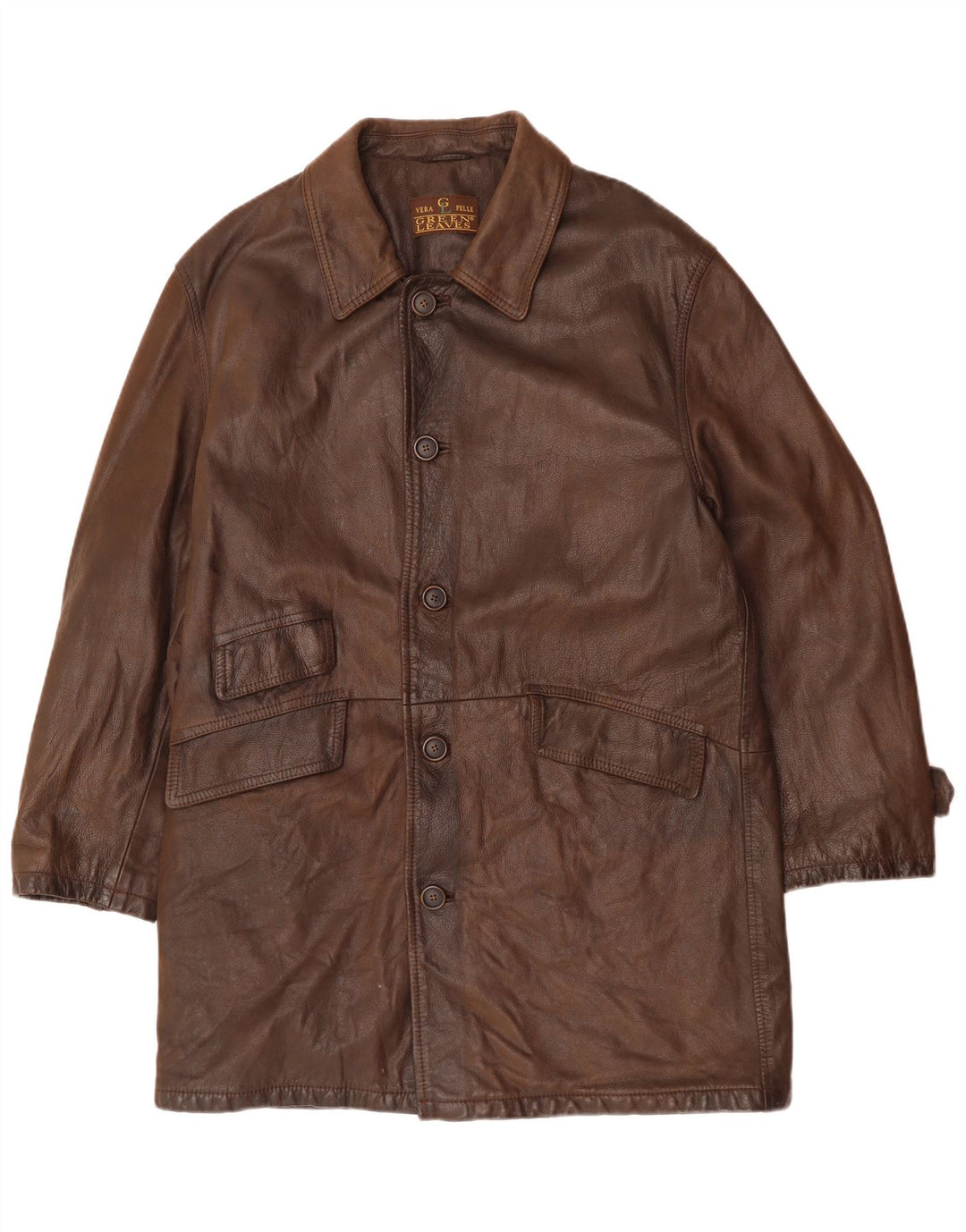 Cappotto in pelle da uomo Green Leaves UK 40 Grande pelle marrone