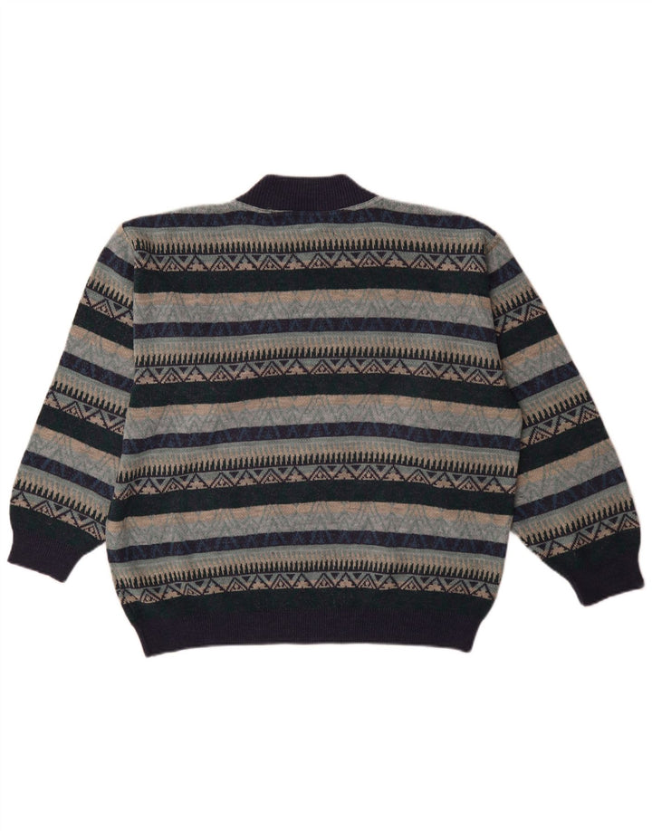 Maglione vintage da uomo con collo alto e maglione XL blu navy geometrico