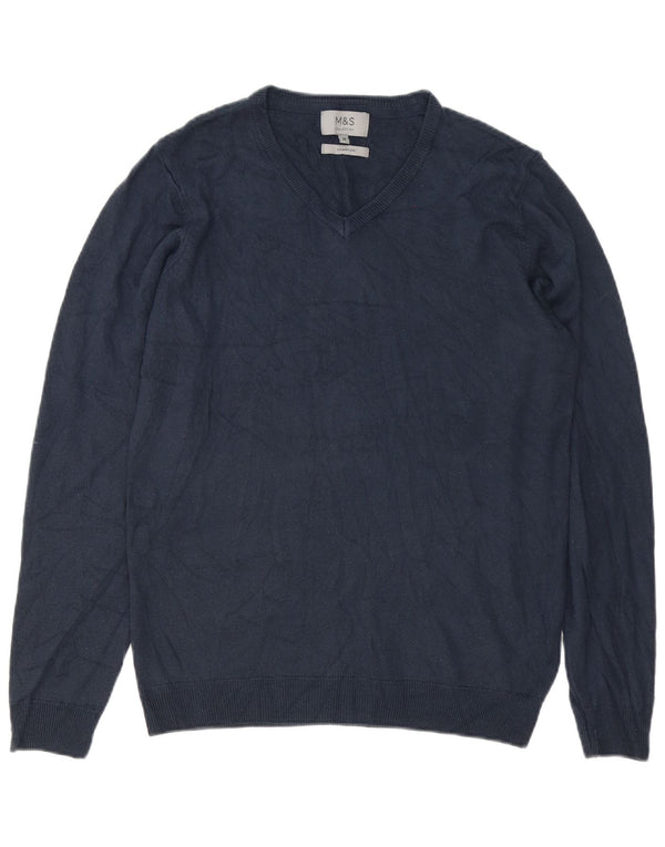 Maglione da uomo con scollo a V Marks & Spencer medio blu navy in cashmere