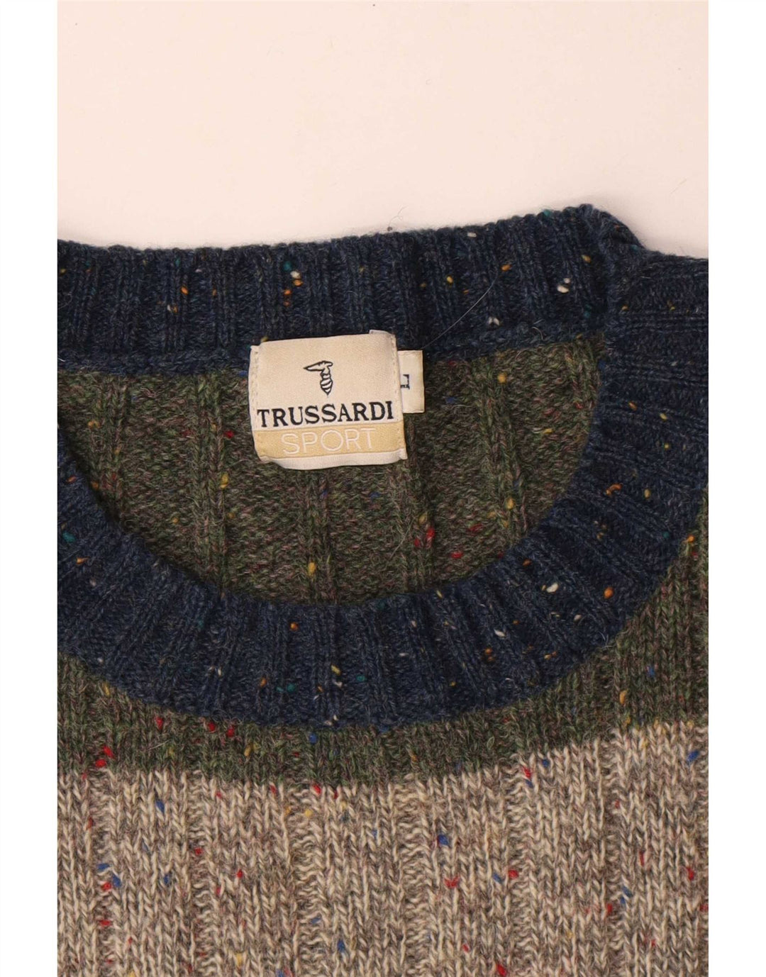 Maglione Trussardi Uomo Girocollo Maglia Grande a Righe Multicolori in Lana