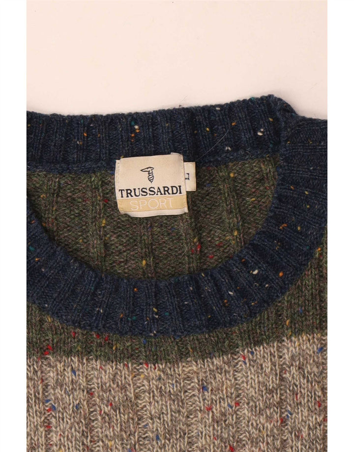 Maglione Trussardi Uomo Girocollo Maglia Grande a Righe Multicolori in Lana