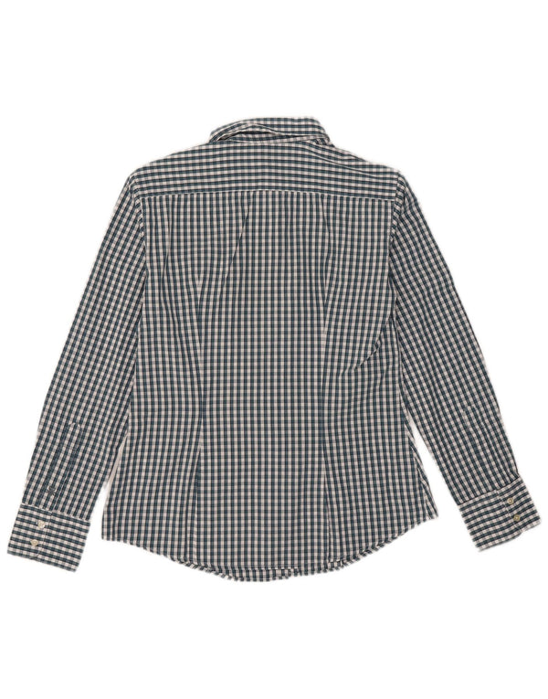 Benetton Womens Shirt UK 12 Medium Green Gingham Cotton
