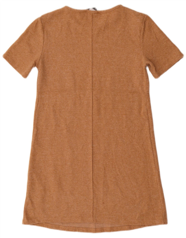 Abito a trapezio a maniche corte da donna Zara UK 12 Cotone beige medio
