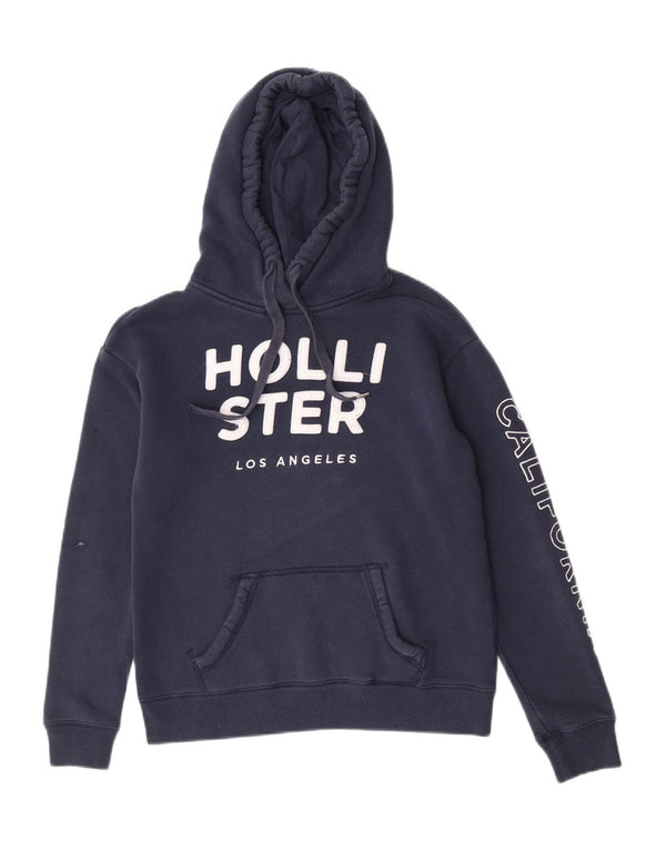 Maglione con cappuccio grafico oversize da donna Hollister UK 6 XS cotone blu navy