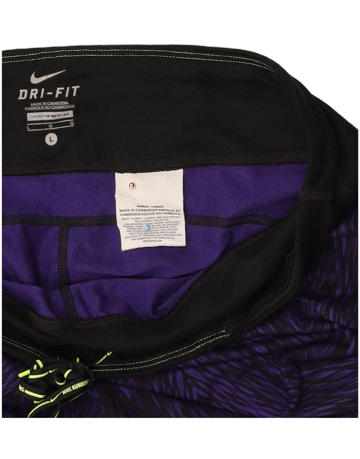 NIKE Womens Dri Fit Leggings UK 14 Large  Purple Geometric Polyester