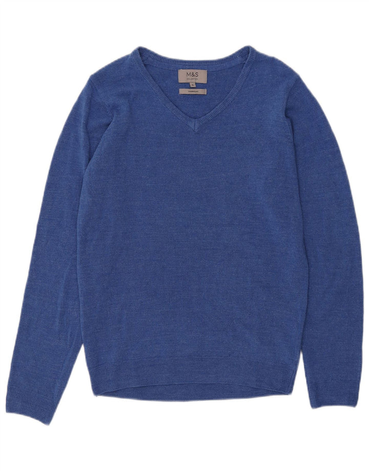 Maglione da donna con scollo a V Marks & Spencer UK 10 piccolo acrilico blu