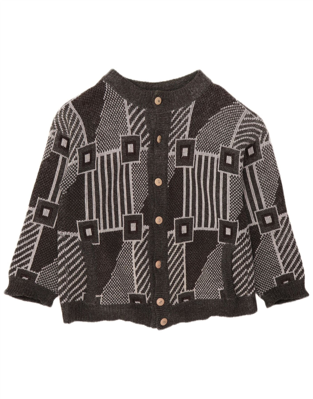 Maglione cardigan oversize da donna VINTAGE UK 18 XL Grigio geometrico